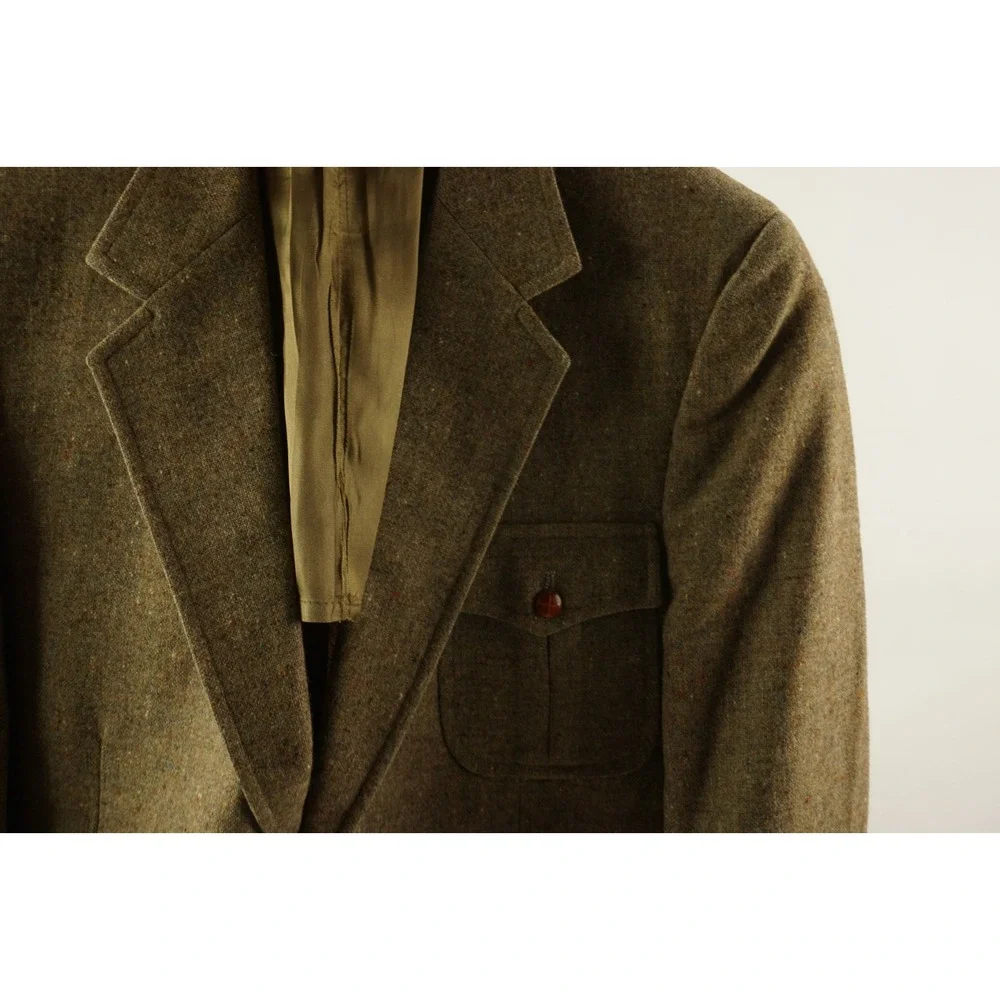 Vintage 1970s Union Made Tweed Wool Atomic Fleck Military Safari Jacket 42R Men